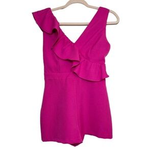 Pink Ruffled One-Shoulder Romper